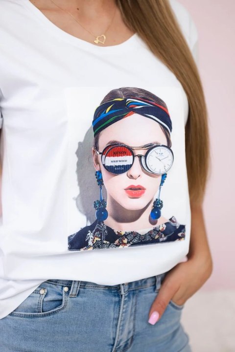 Bluzka z grafiką kobiety biała
