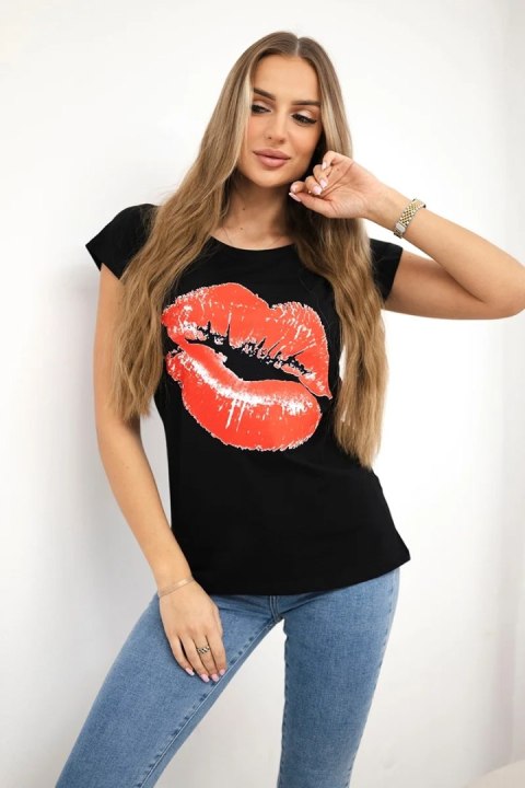 Bluzka z nadrukiem ust czarna