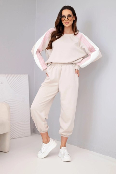 Komplet damski masełkowy z lampasem i ściągaczem beżowy