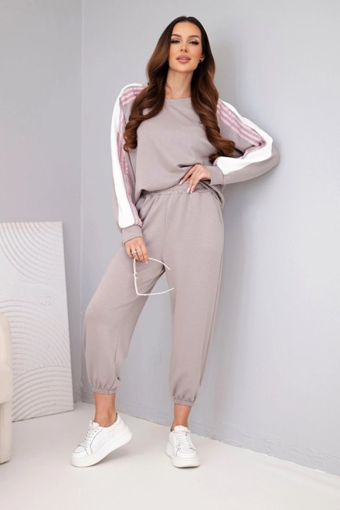 Komplet damski masełkowy z lampasem i ściągaczem fango