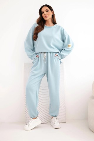 Komplet damski masełkowy z luźną bluzą i spodniami z napisem LOVE ciemno miętowy