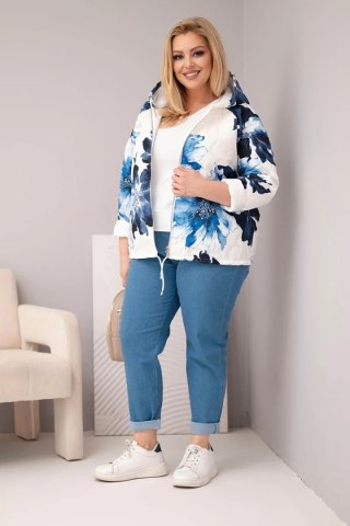 Kurtka damska wiosenna Plus Size z florystycznym wzorem granatowa
