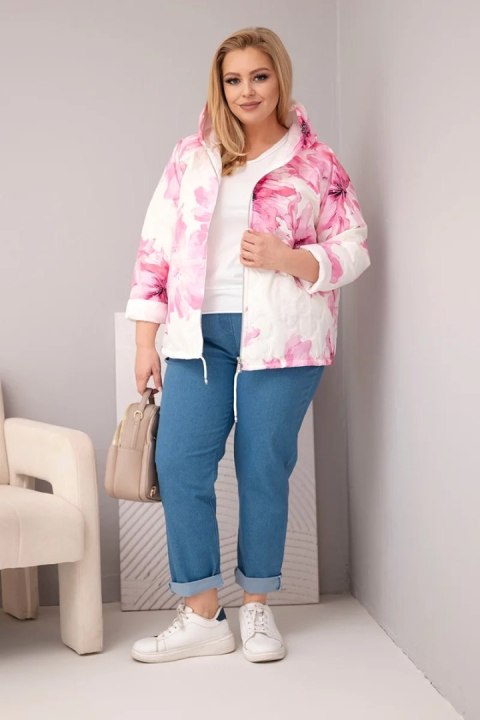 Kurtka damska wiosenna Plus Size z florystycznym wzorem jasno różowa