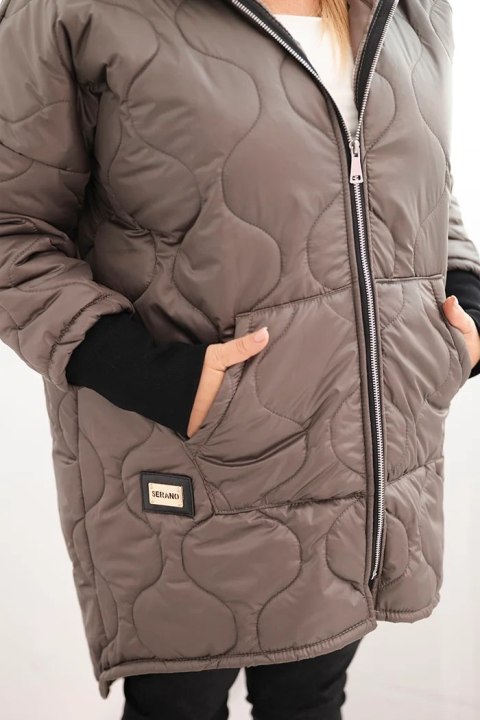 Kurtka damska zimowa Plus Size pikowana z kapturem fango