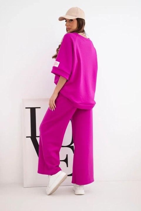Komplet damski masełkowy z wiskozy bluza i szerokie spodnie ciemny fioletowy