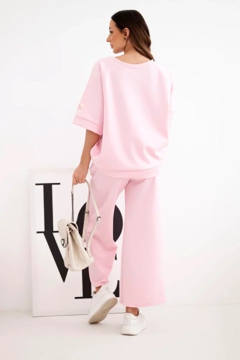 Komplet damski masełkowy z wiskozy bluza i szerokie spodnie cukierkowy róż