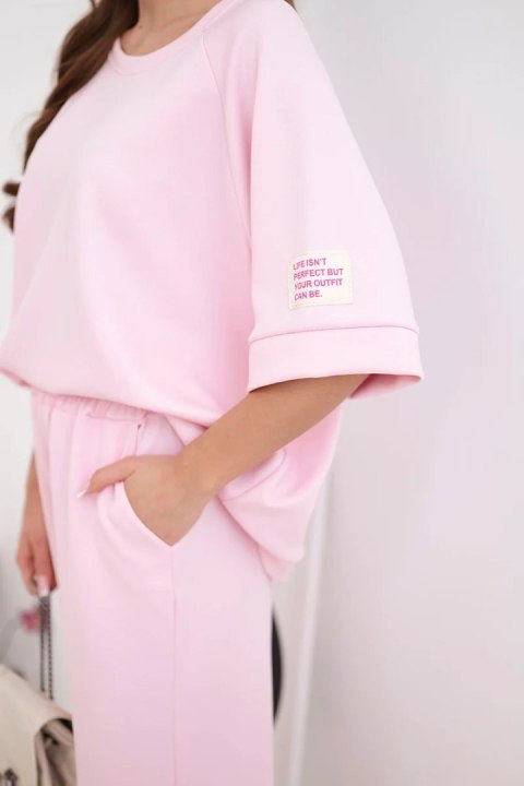 Komplet damski masełkowy z wiskozy bluza i szerokie spodnie cukierkowy róż