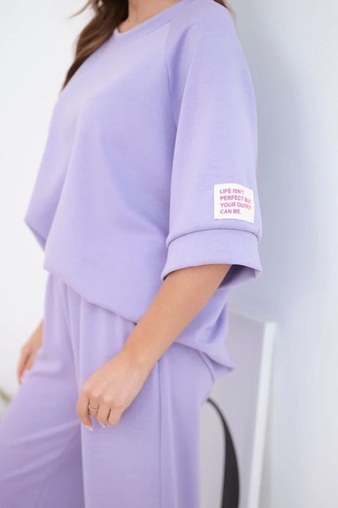Komplet damski masełkowy z wiskozy bluza i szerokie spodnie jasno fioletowy