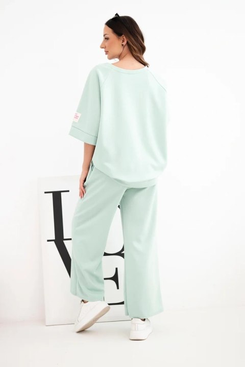 Komplet damski masełkowy z wiskozy bluza i szerokie spodnie miętowy