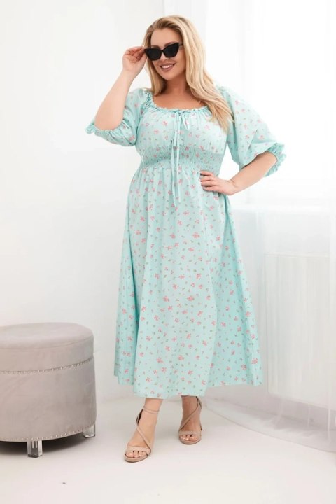 Sukienka damska Plus Size z dekoltem na troczki i elastyczną talią miętowa