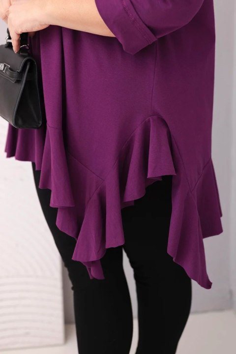 Bluzka damska Plus Size z bawełną z falbaną i rękawem podwijanym ciemno fioletowa