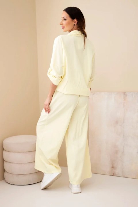 Komplet damski bawełniany z wiązaną koszulą i szeroką nogawką żółty