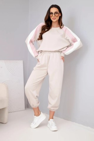 Komplet damski masełkowy z lampasem i ściągaczem beżowy