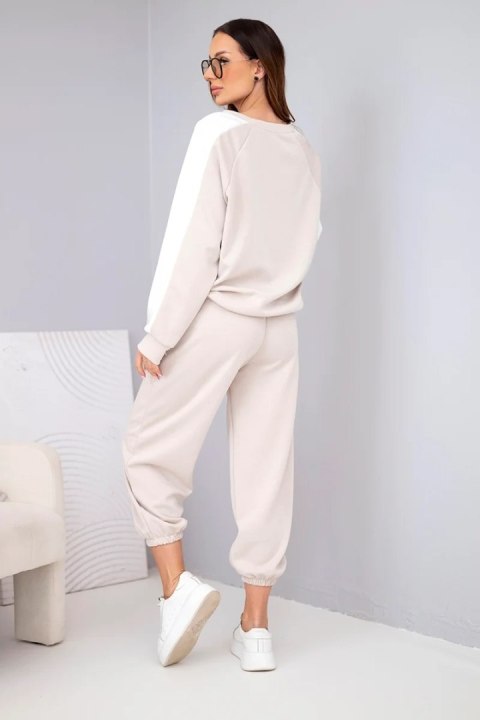 Komplet damski masełkowy z lampasem i ściągaczem beżowy