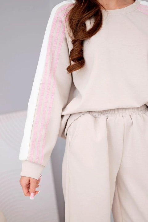 Komplet damski masełkowy z lampasem i ściągaczem beżowy