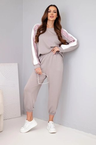 Komplet damski masełkowy z lampasem i ściągaczem fango