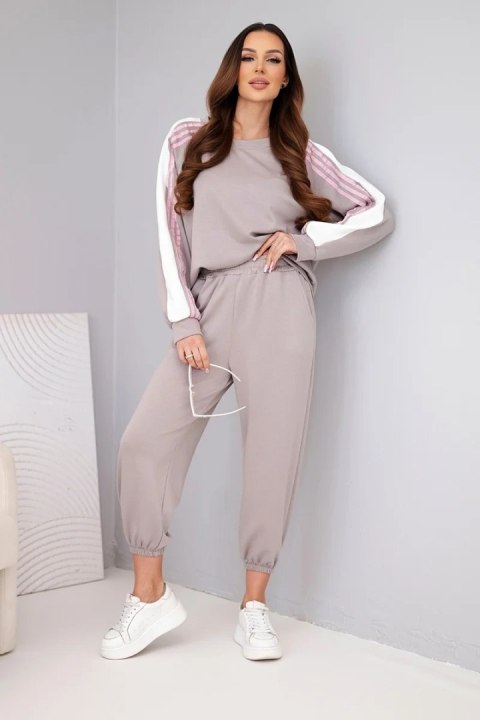 Komplet damski masełkowy z lampasem i ściągaczem fango