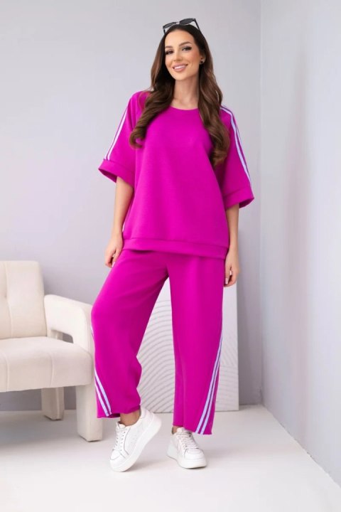 Komplet damski masełkowy z wiskozy bluza i spodnie z lampasami ciemno fioletowy