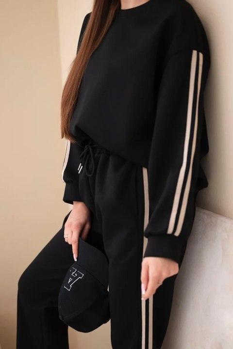 Komplet damski wiskozowy masełko z lampasami czarny