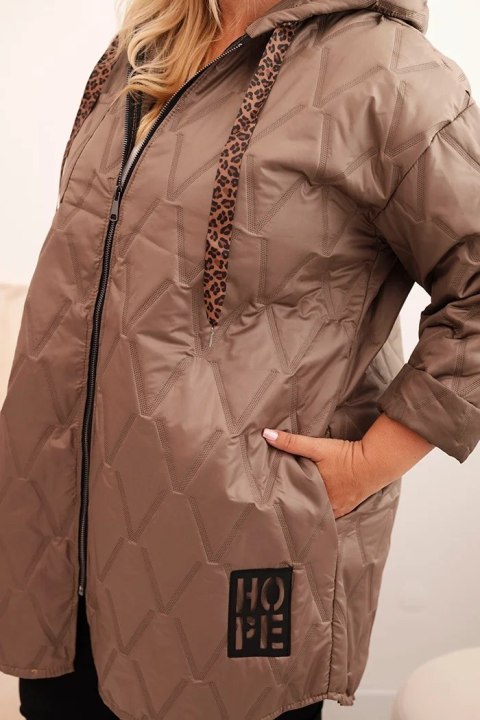Kurtka damska Plus Size pikowana z kapturem i napisem HOPE fango