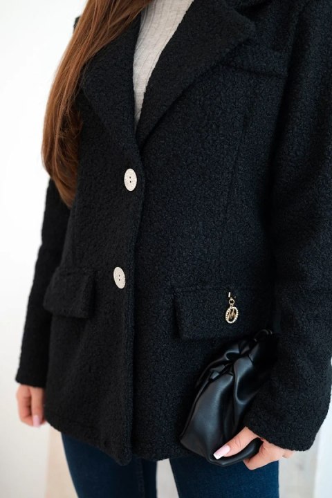 Kurtka damska z miękkiego baranka z kołnierzem czarna