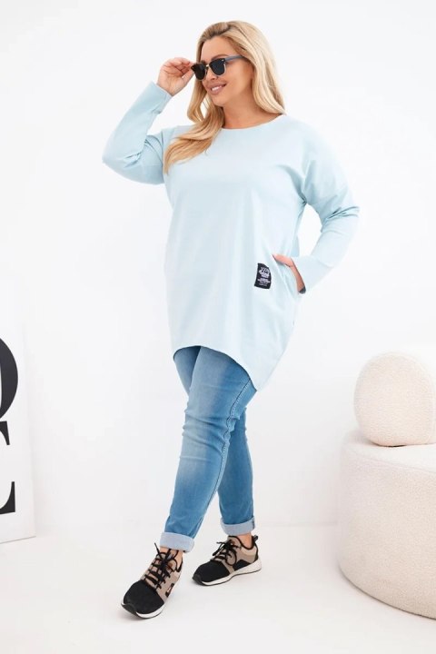 Bluzka damska Plus Size z dłuższym tyłem i długim rękawem ciemno miętowa