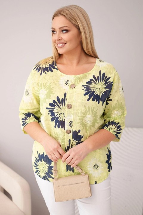 Bluzka damska bawełniana Plus Size z krótkim rękawem i guzikami jasno zielona