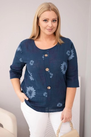 Bluzka damska bawełniana Plus Size z krótkim rękawem i guzikami jeansowa