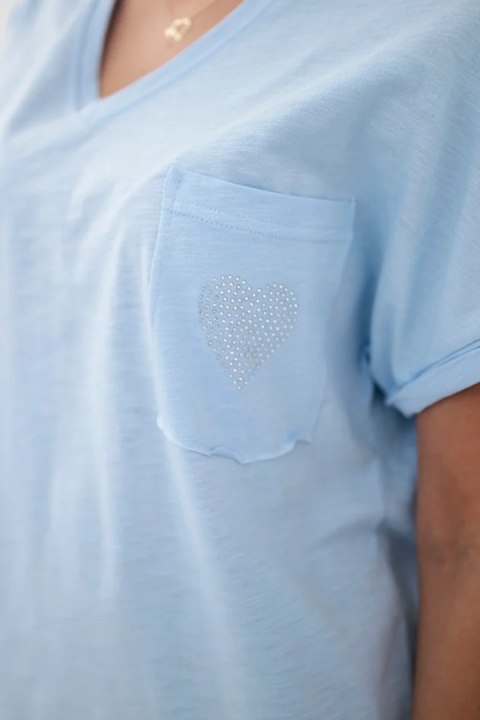 Bluzka bawełniana z kieszonką niebieska