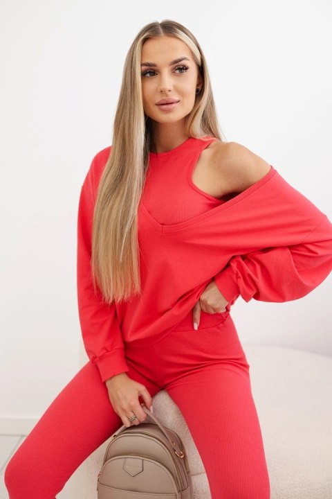 Komplet 3-częściowy bluza + top + legginsy malinowy