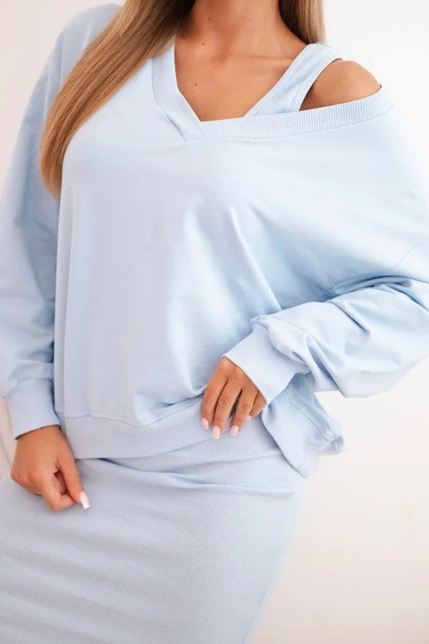 Komplet bluzka + sukienka prążkowana błękitny