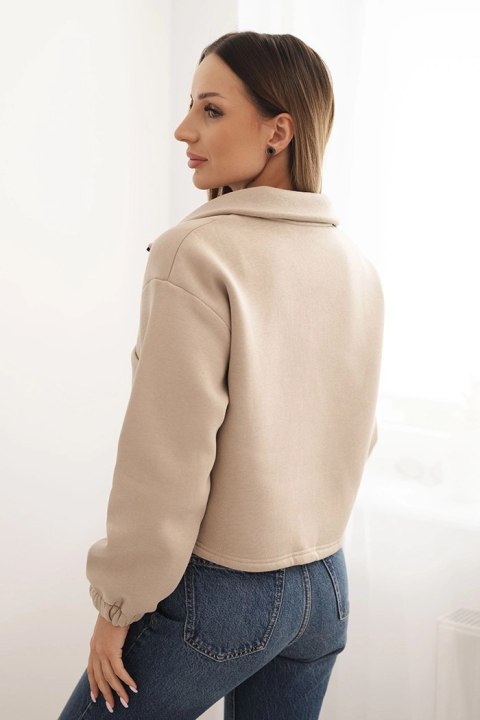 Bluza bawełniana ocieplana z suwakiem jasno beżowa