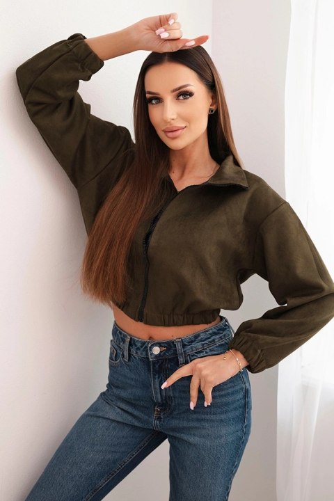 Bluza zamszowa na suwak khaki