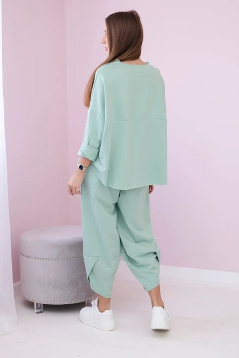 Komplet bawełniany bluza + spodnie ciemno miętowy
