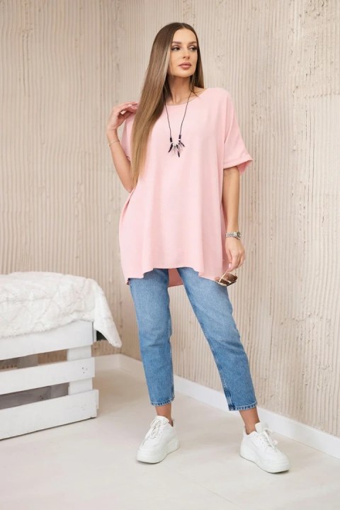 Bluzka oversize z wisiorkiem pudrowy róż