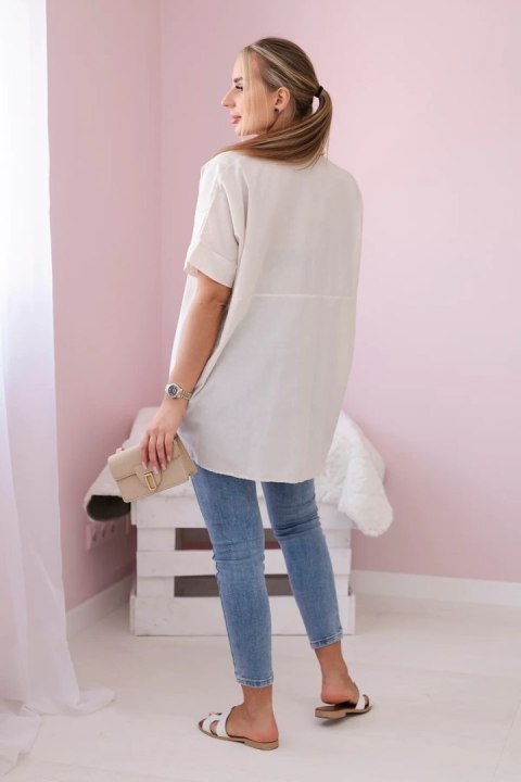 Koszula bawełniana z krótkim rękawem beżowa