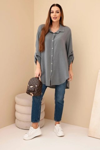 Koszula bawełniana muślinowa Plus Size ciemno szara