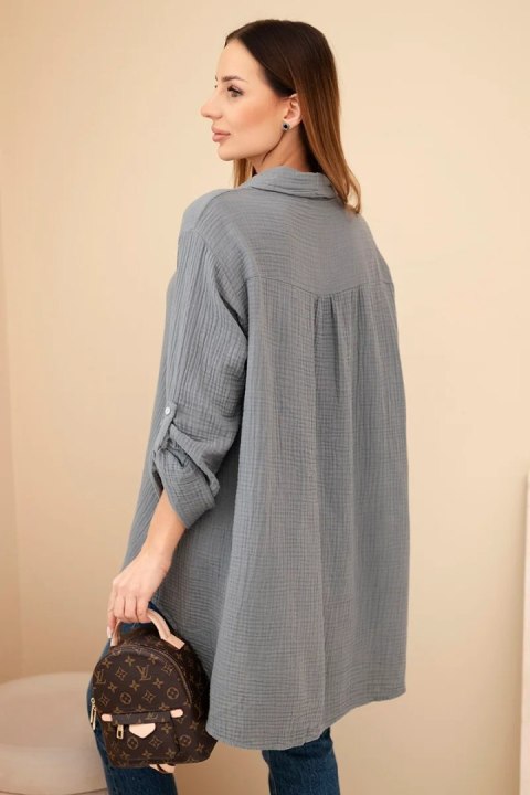 Koszula bawełniana muślinowa Plus Size ciemno szara