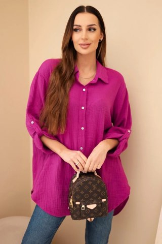 Koszula bawełniana muślinowa Plus Size ciemny fioletowy