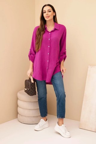 Koszula bawełniana muślinowa Plus Size ciemny fioletowy