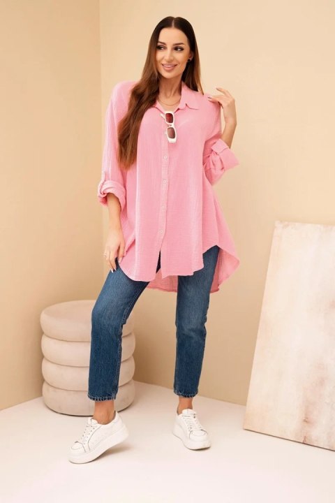 Koszula bawełniana muślinowa Plus Size cukierkowy róż