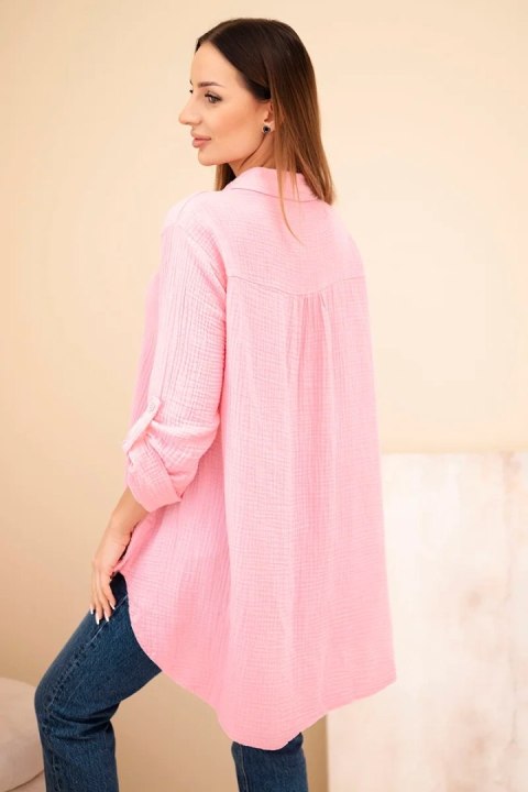 Koszula bawełniana muślinowa Plus Size cukierkowy róż