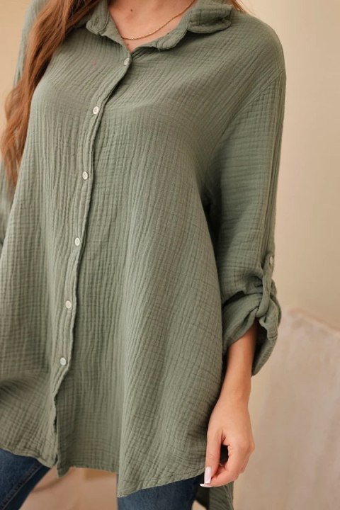 Koszula bawełniana muślinowa Plus Size khaki