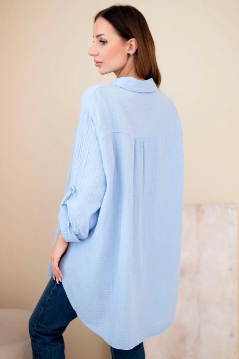 Koszula bawełniana muślinowa Plus Size niebieska