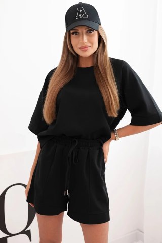 Komplet damski masełko z bluzka z krótkim rękawem i spodenki z gumką czarny