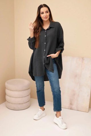 Koszula bawełniana muślinowa Plus Size grafitowa