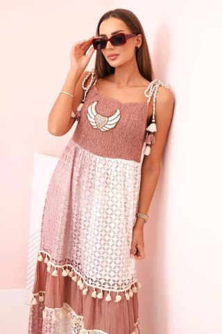 Sukienka damska boho na ramiączkach camelowa