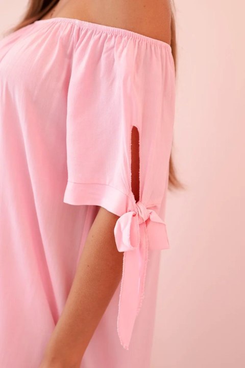 Sukienka damska z wiskozy z wiązaniem na rękawach cukierkowy róż