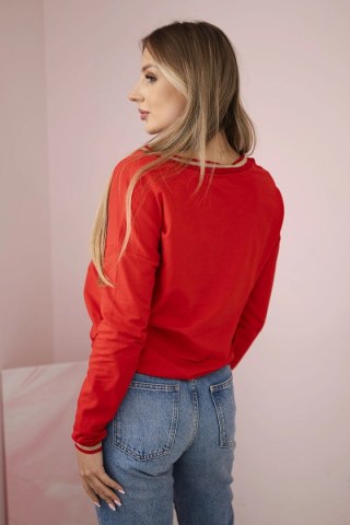 Bluza damska z napisem z cekinami czerwona