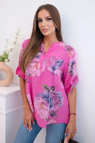 Bluzka damska z bawełny z kwiatowym wzorem różowa
